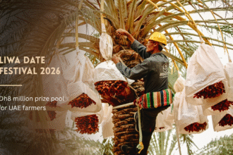 UAE farmer harvesting dates during Liwa Date Festival2026