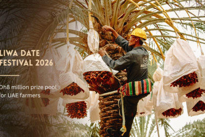 UAE farmer harvesting dates during Liwa Date Festival2026