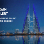 Bahrain skyline in Manama after air raid sirens sounded.