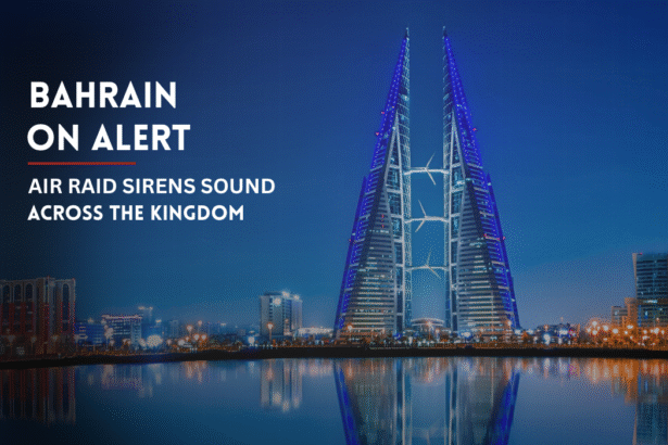 Bahrain skyline in Manama after air raid sirens sounded.