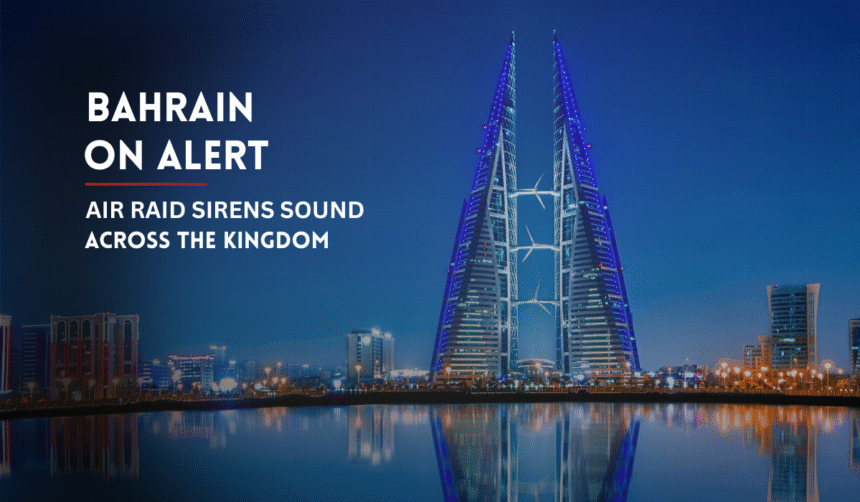 Bahrain skyline in Manama after air raid sirens sounded.