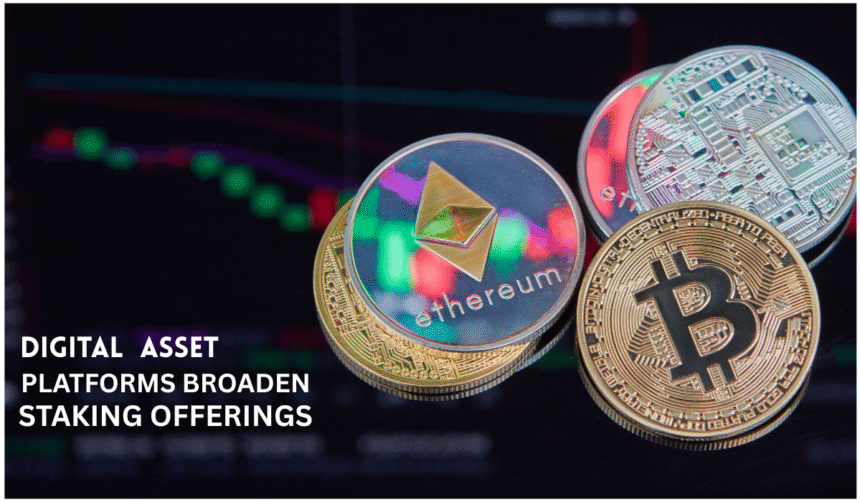 Dubai digital asset platform interface showing cryptocurrency staking analytics and blockchain financial services.