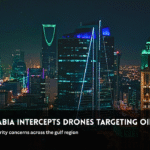Saudi Arabia intercepts drones targeting oil facilities over Gulf security concerns.