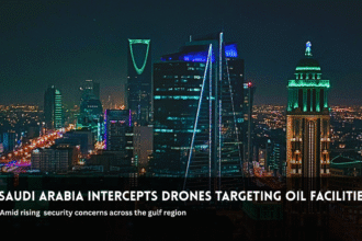 Saudi Arabia intercepts drones targeting oil facilities over Gulf security concerns.