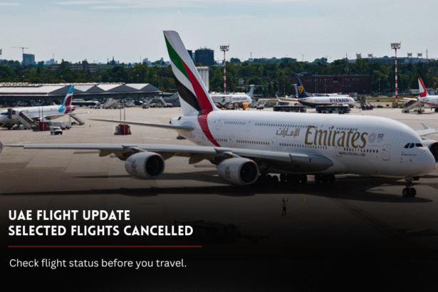 Emirates aircraft at an airport during UAE flight update on Kuwait route cancellations.