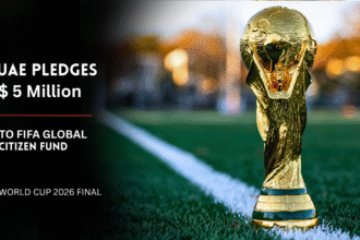 Fifa World Cup trophy for UAE's $5 million education fund pledge.