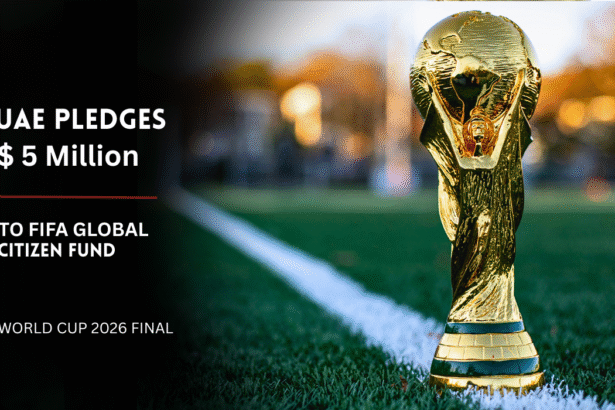 Fifa World Cup trophy for UAE's $5 million education fund pledge.
