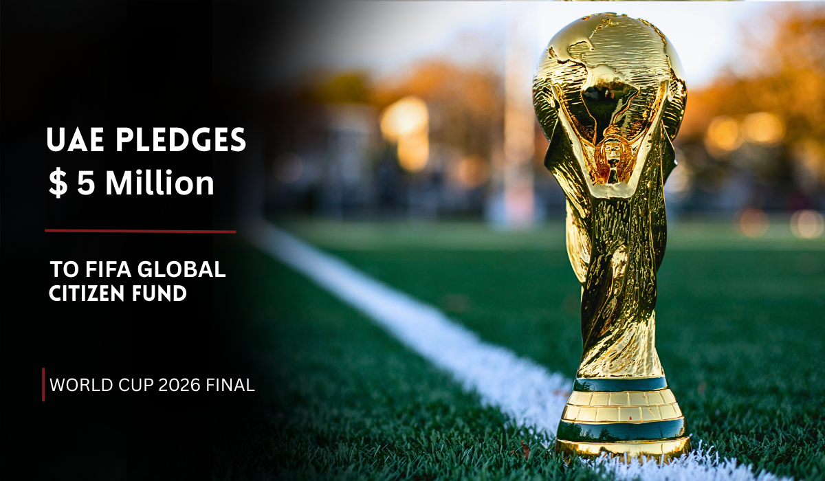 Fifa World Cup trophy for UAE's $5 million education fund pledge.