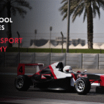 Race car on track for UAE school Motorsport Academy at Dubai Autodrome.