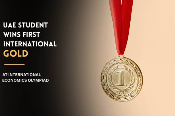 Gold Medal representing the UAE student's historic individual gold win at the international Economics Olympiad.