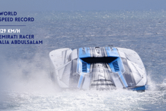 Emirati racer Alia Abdulsalam during Formula 4 powerboat racing.