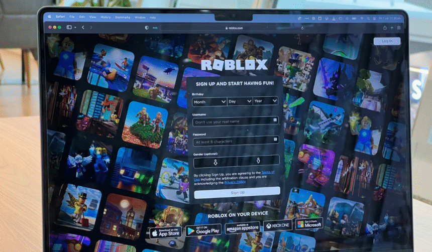 Roblox gaming platform displayed on a laptop screen.