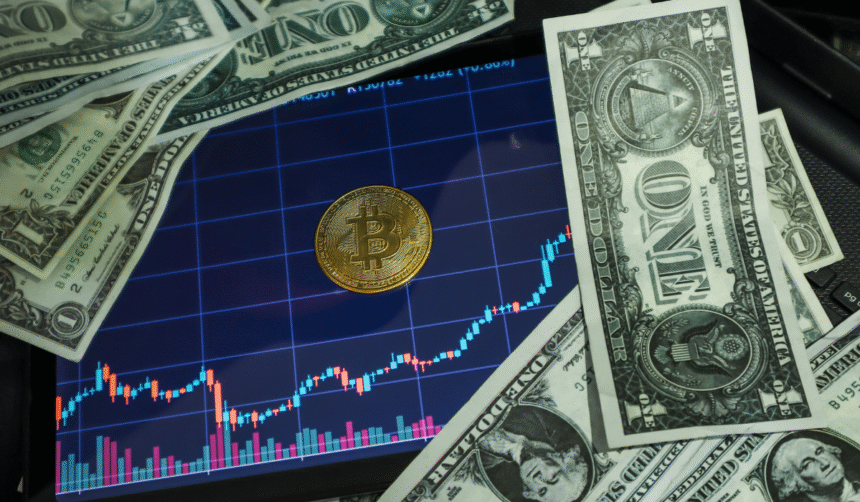 US dollar notes with Bitcoin