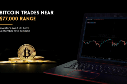 Bitcoin trading near $77,000 as investors await the US Fed's rate decision.
