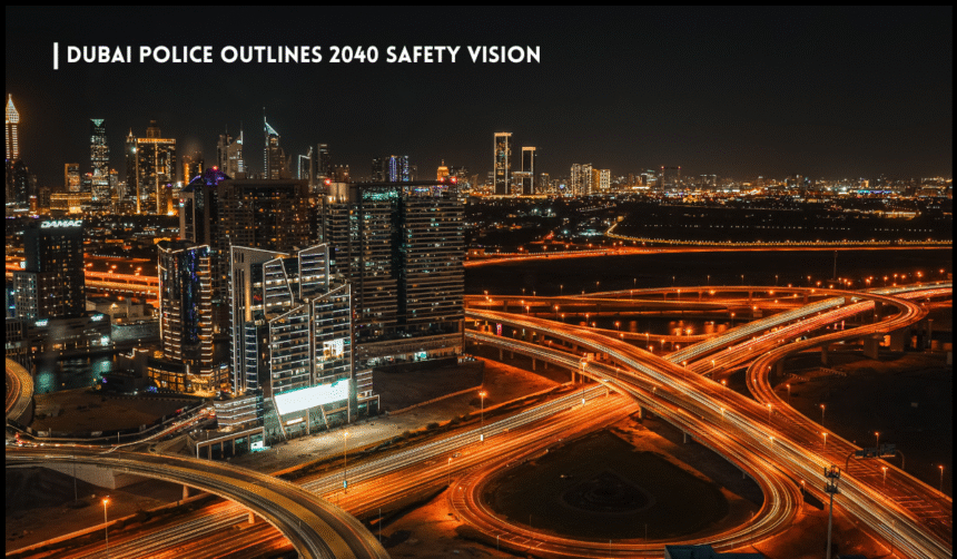 Dubai skyline and roads at night.