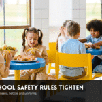 Students having lunch in a school cafeteria.