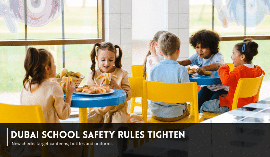 Students having lunch in a school cafeteria.