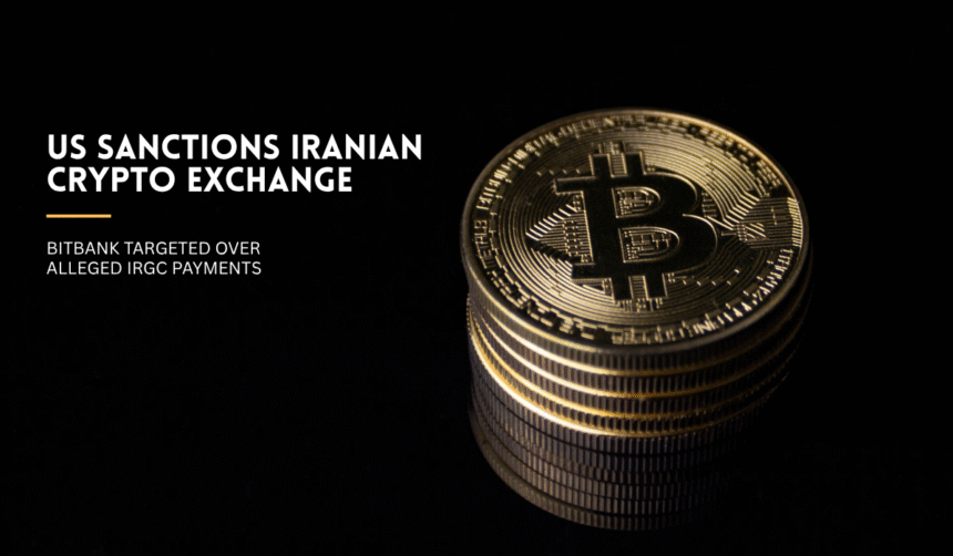 Bitcoin coins representing Iranian crypto sanctions.