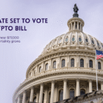 US Capitol and American flag ahead of crypto bill vote.