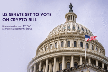 US Capitol and American flag ahead of crypto bill vote.