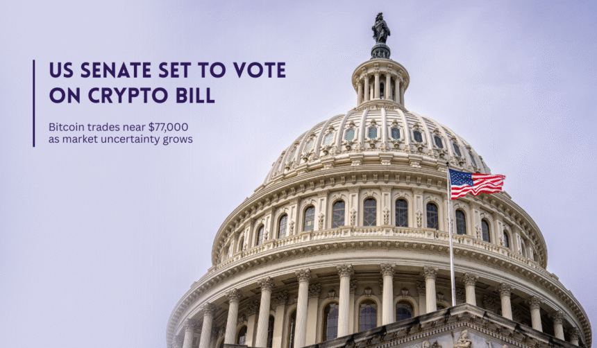 US Capitol and American flag ahead of crypto bill vote.