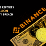 Binance logo with bitcoin coins.