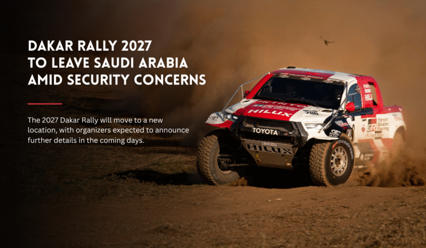 Dakar Rally truck racing through dust.