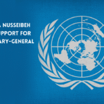 UN flag representing GCC backing for UAE's UN nominee.