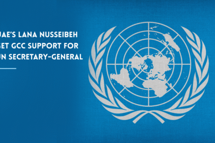 UN flag representing GCC backing for UAE's UN nominee.