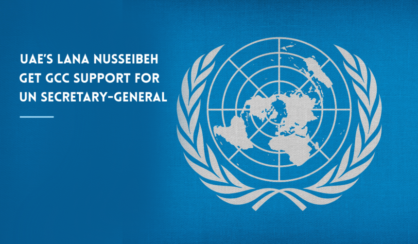 UN flag representing GCC backing for UAE's UN nominee.